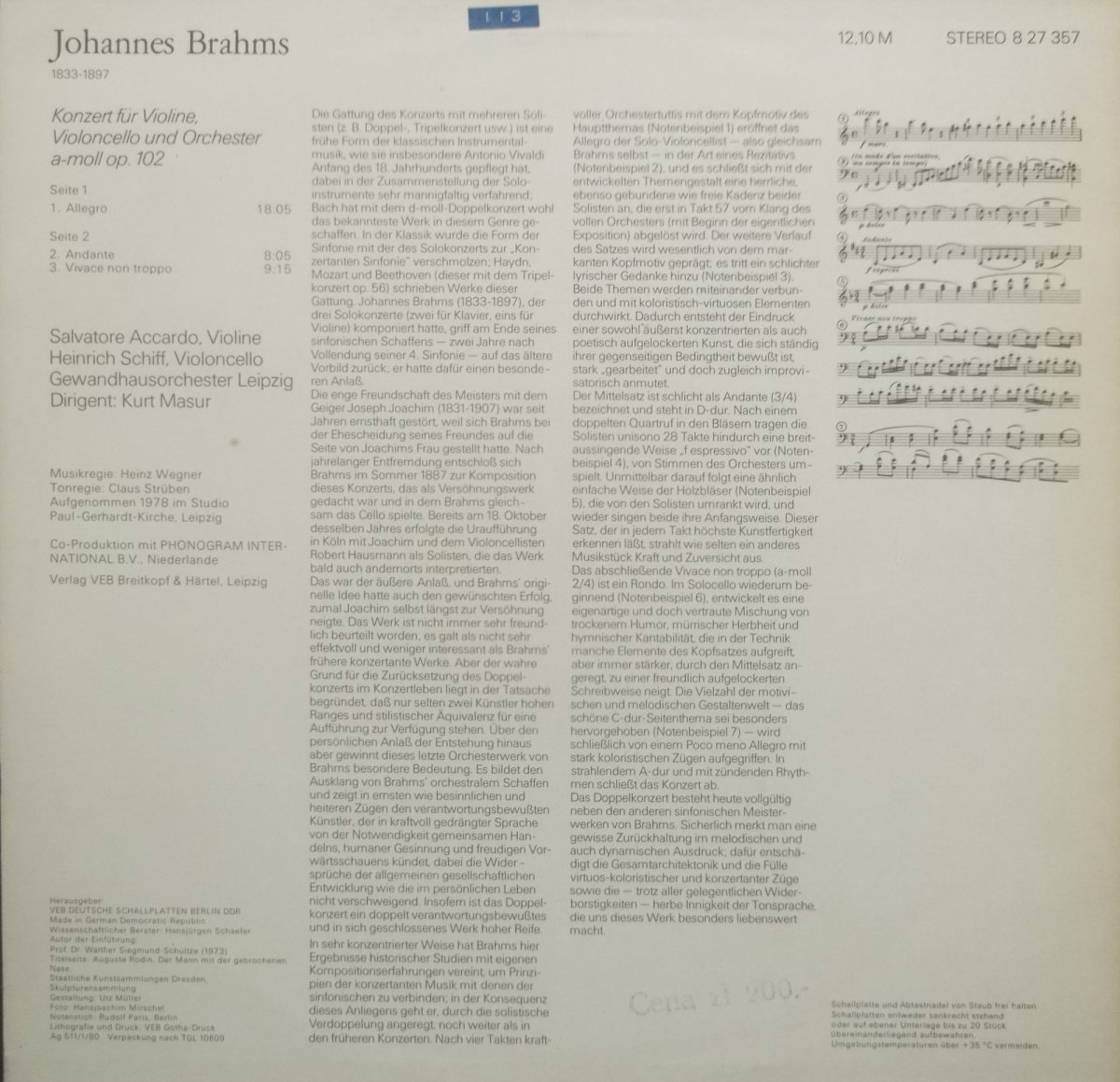Johannes Brahms - Konzert Für Violine, Violoncello Und Orchester A-moll Op.102