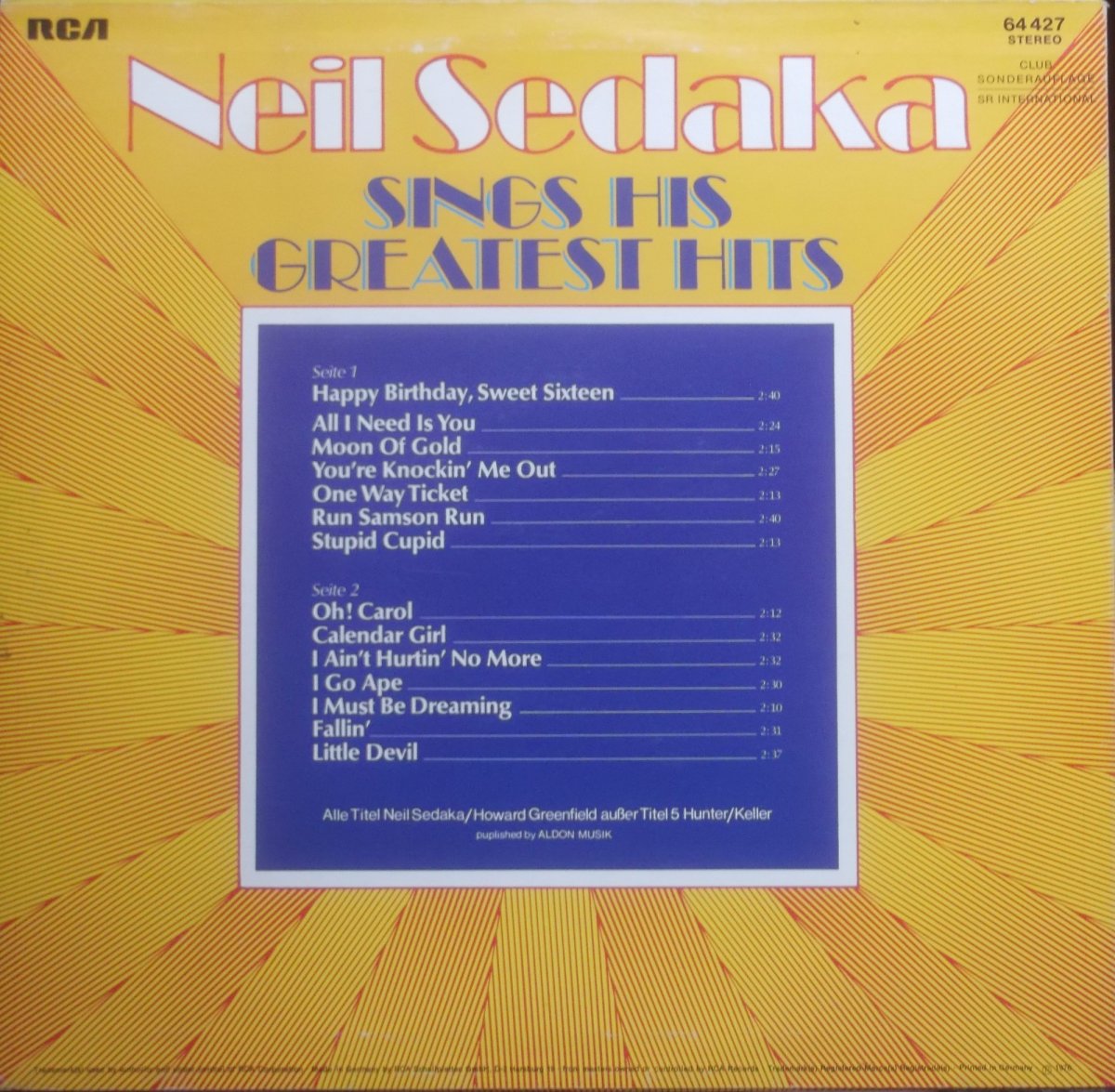Neil Sedaka – Neil Sedaka Sings His Greatest Hits