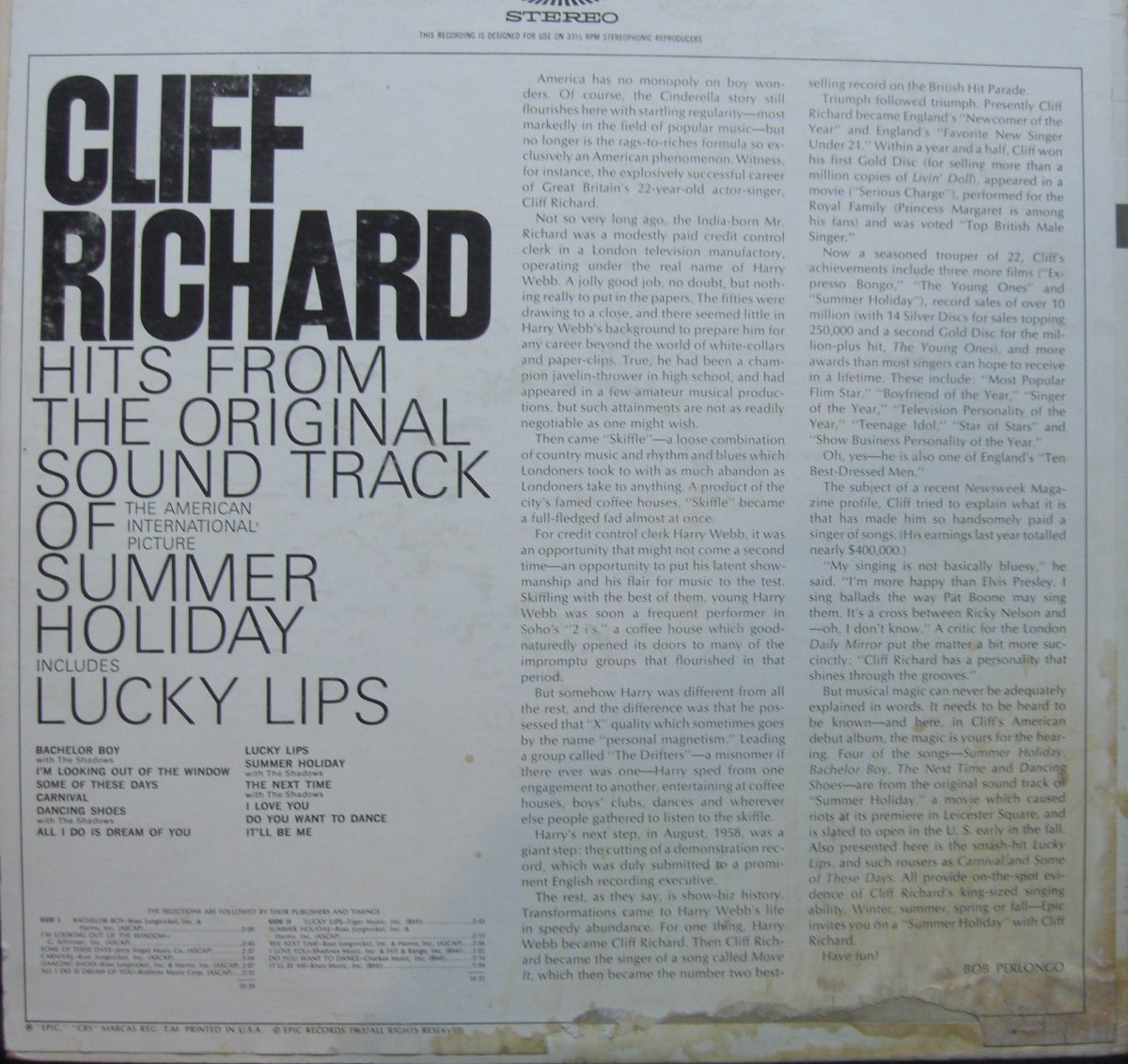 Cliff Richard – Hits From The Original Sound Track Of Summer Holiday