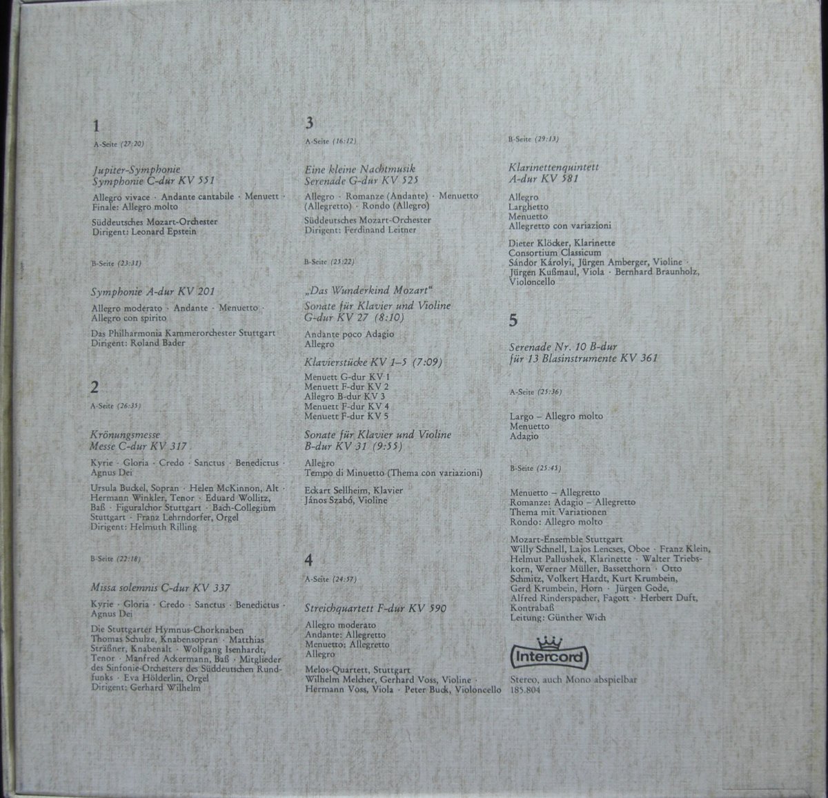Wolfgang Amadeus Mozart – Symphonien, Serenaden, Kammermusik, Krönungsmesse, Missa Solemnis Und Das Wunderkind Mozart 5xLP box